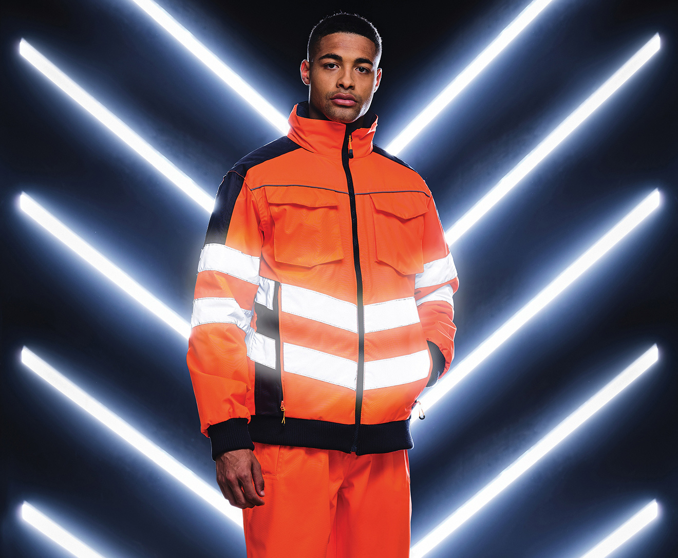 Regatta TRA314 5LV50 Professional Hi-Vis Pro Waterproof and Breathable Insulated Bomber Jacket Orange/Navy S